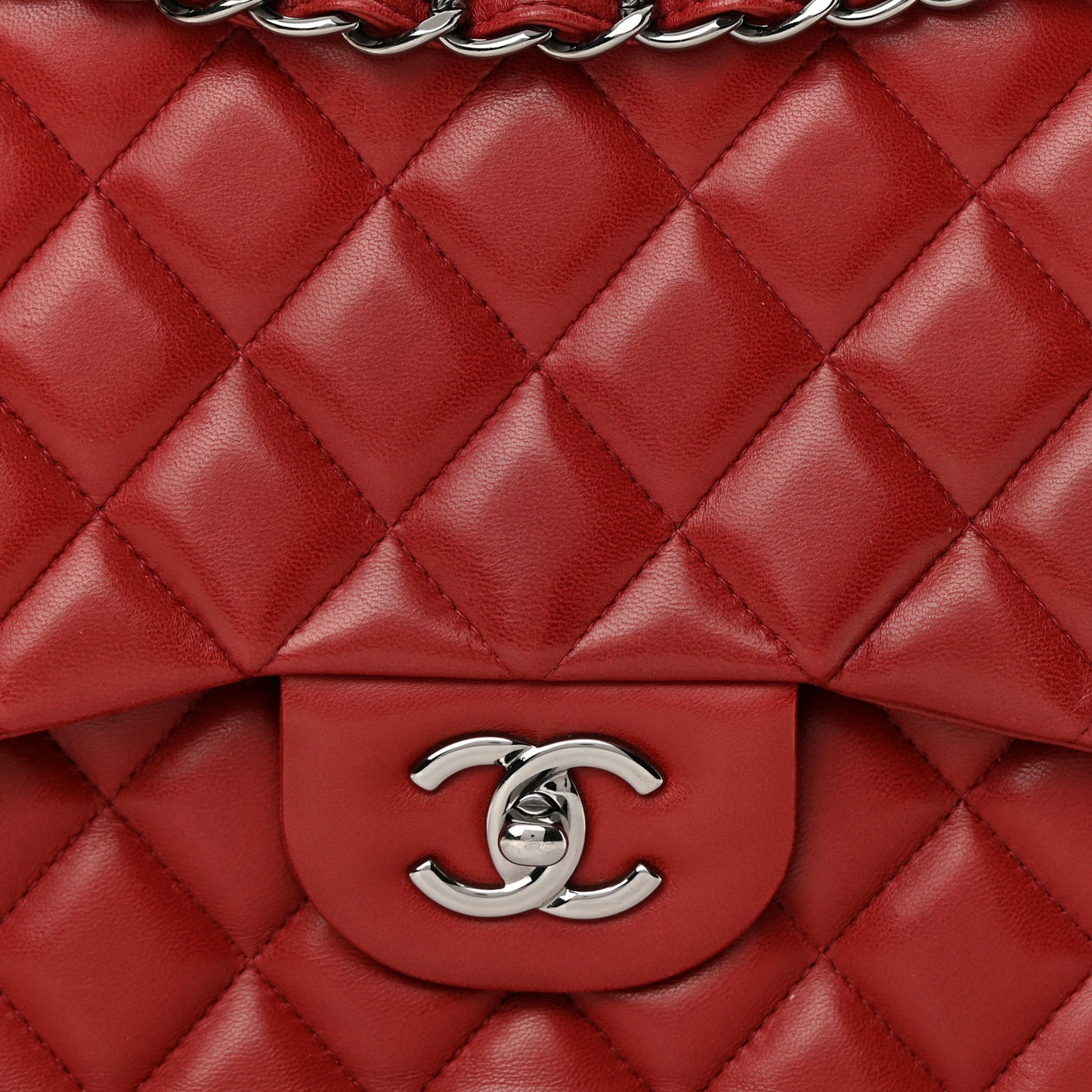 Lambskin Quilted Jumbo Double Flap Red