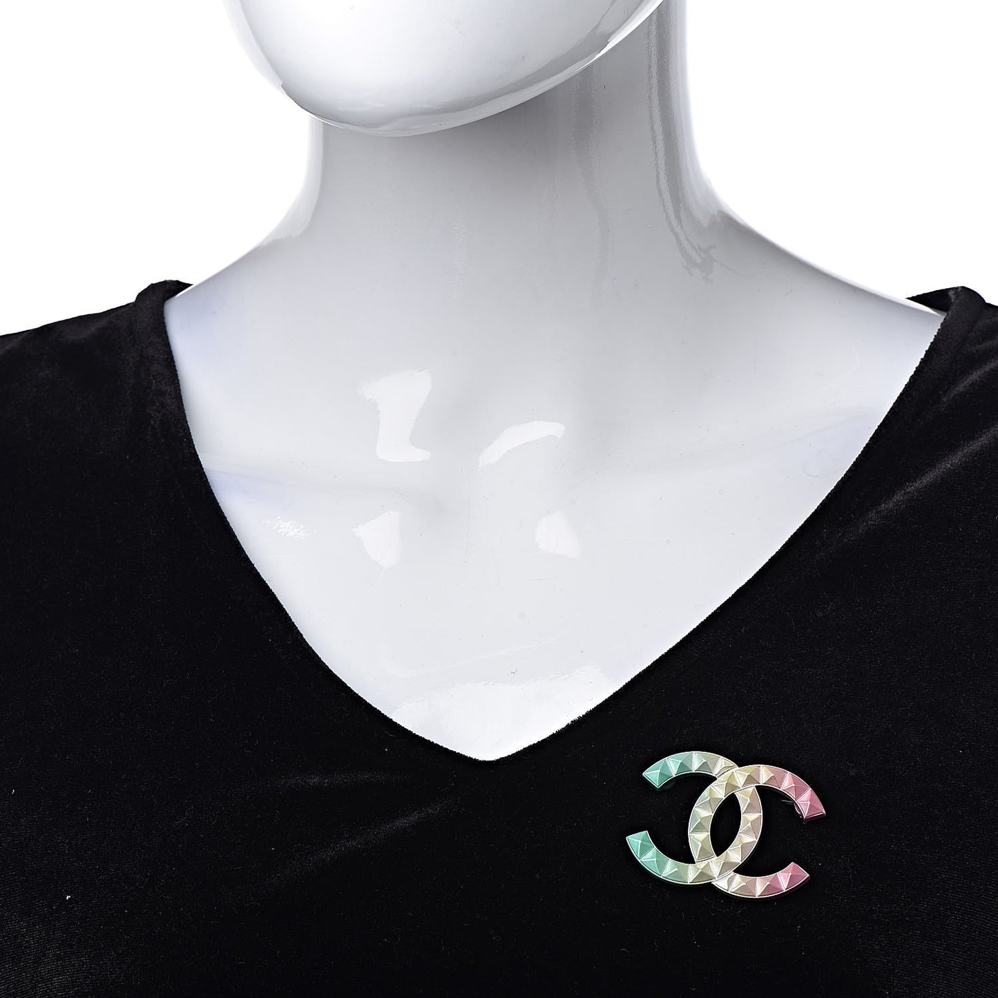Metal Studded CC Rainbow Brooch Multicolor