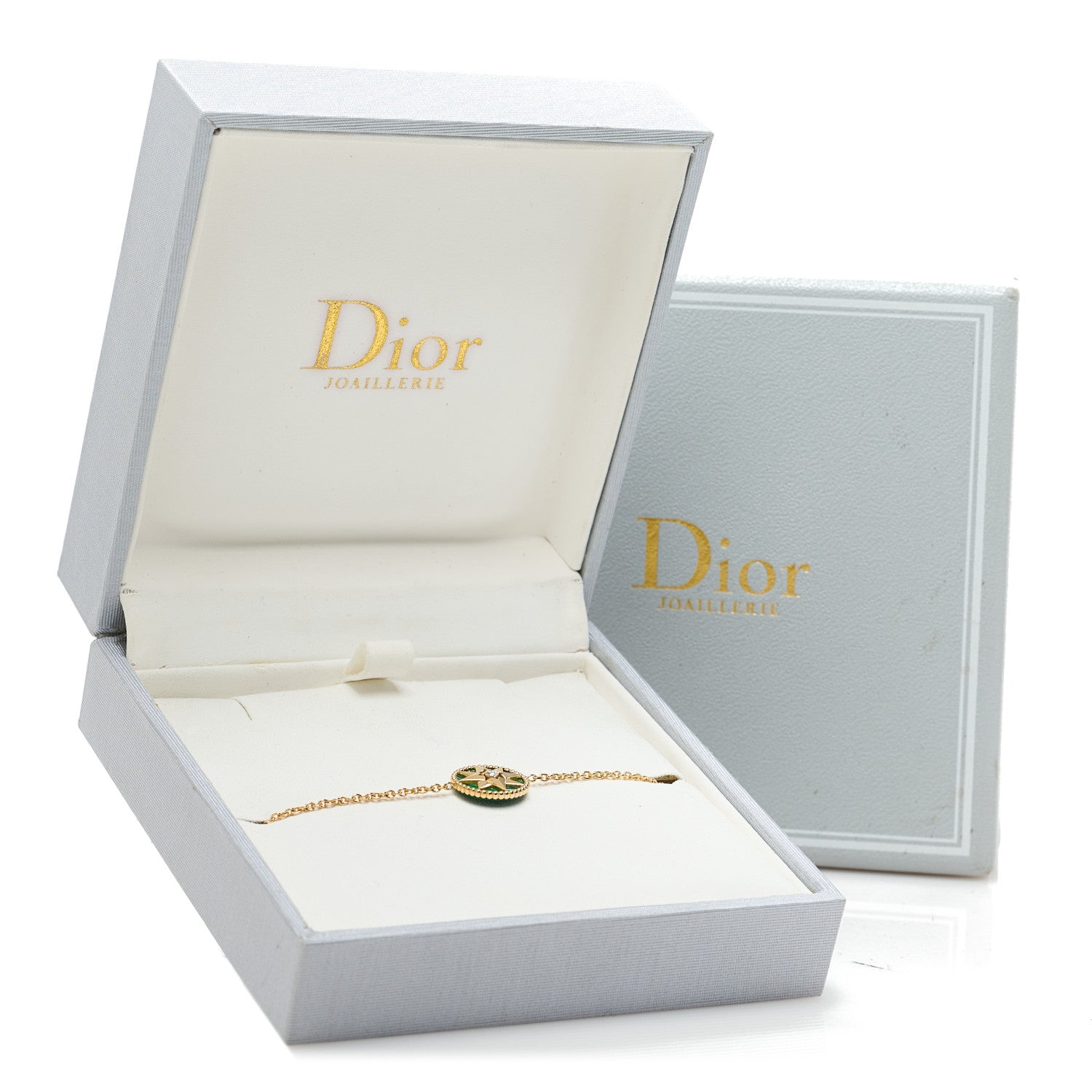 Christian Dior 18K Yellow Gold Diamond Malachite Rose Des Vents Bracelet 6 of 6