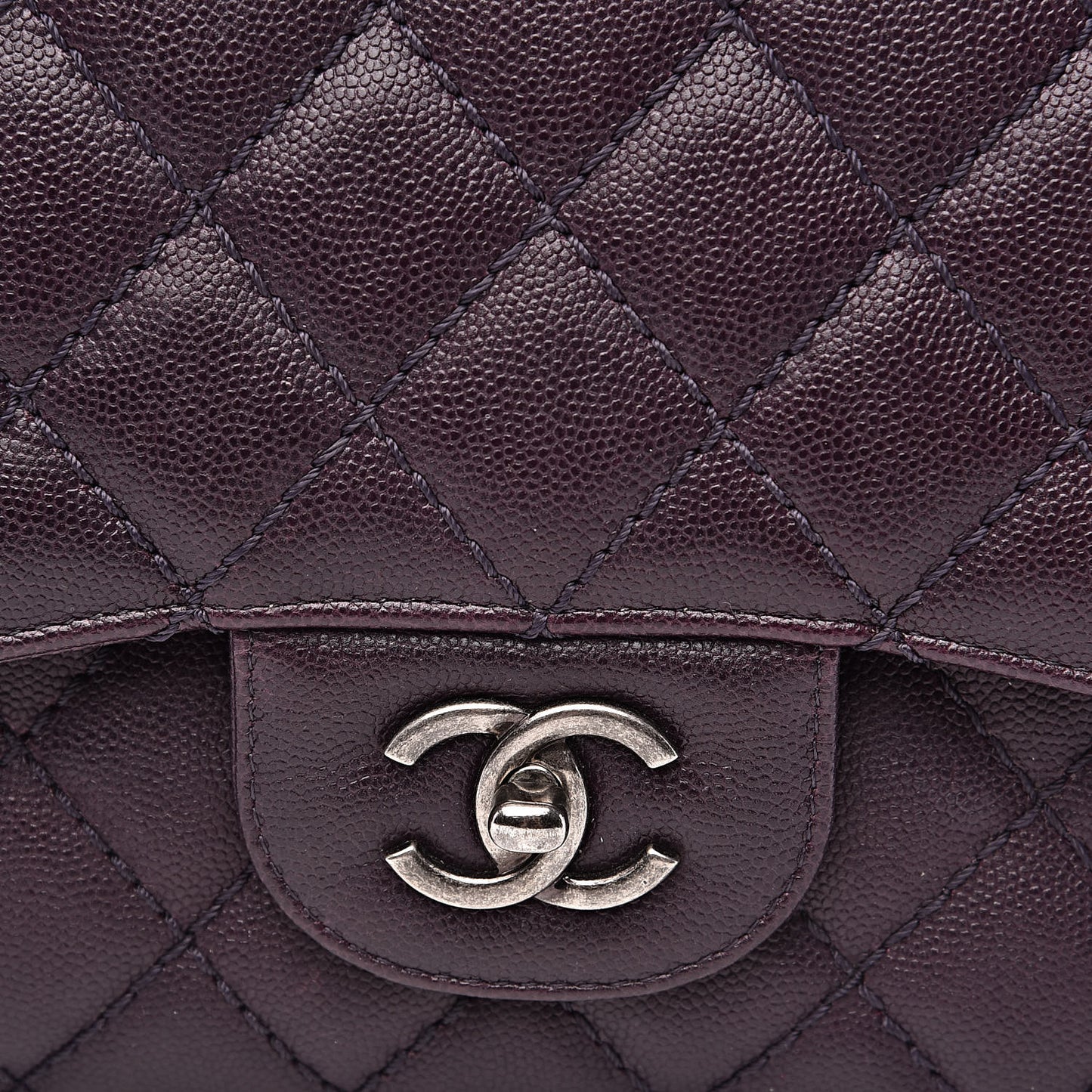 Caviar Quilted Jumbo Double Flap Dark Purple