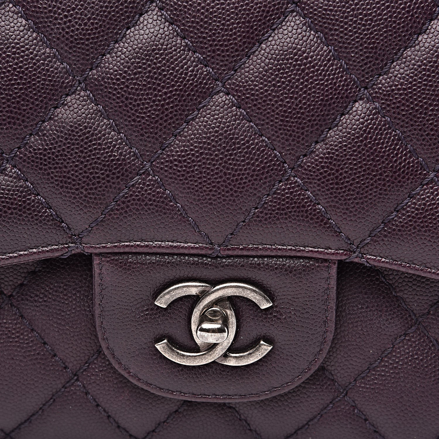Chanel Caviar Quilted Jumbo Double Flap Dark Purple 8 of 17