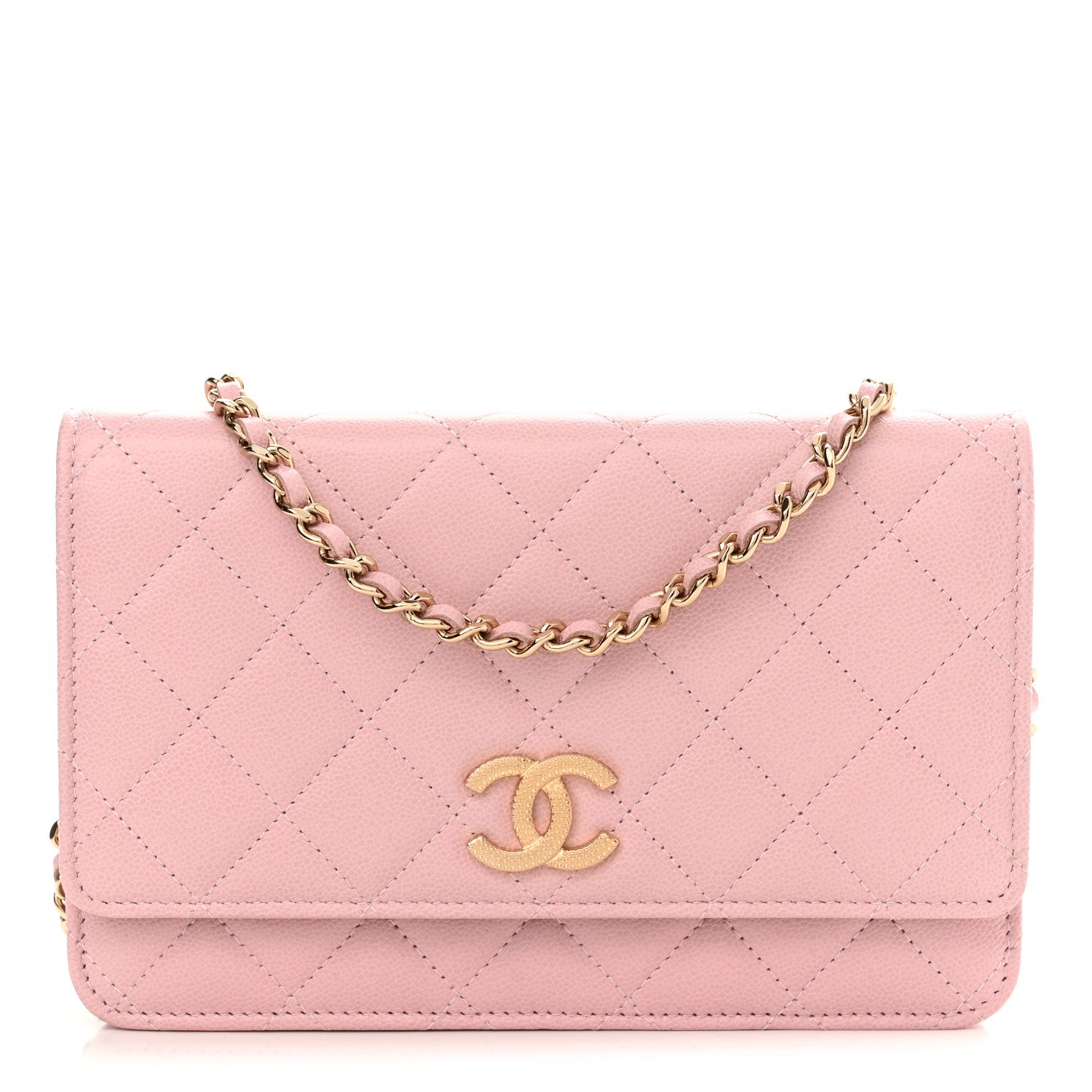 Chanel Caviar Quilted Studded CC Wallet on Chain WOC Light Pink 1 of 11
