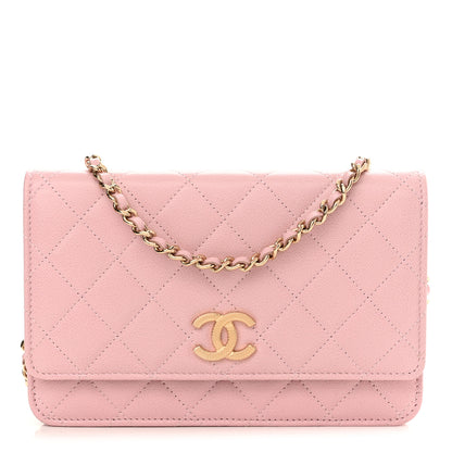 Chanel Caviar Quilted Studded CC Wallet on Chain WOC Light Pink 1 of 11