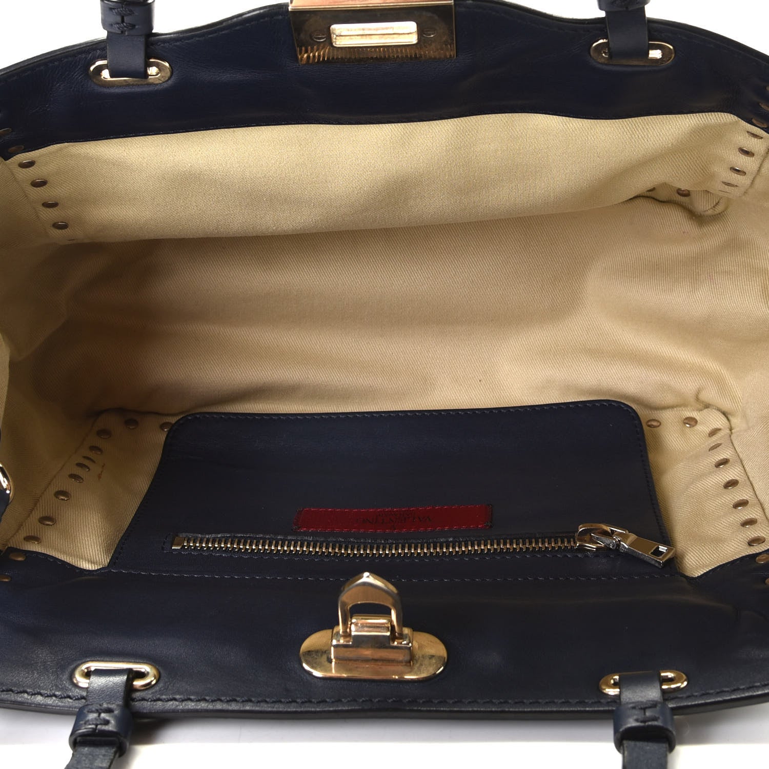 Valentino Garavani Vitello Small Rockstud Tote Marine 6 of 10
