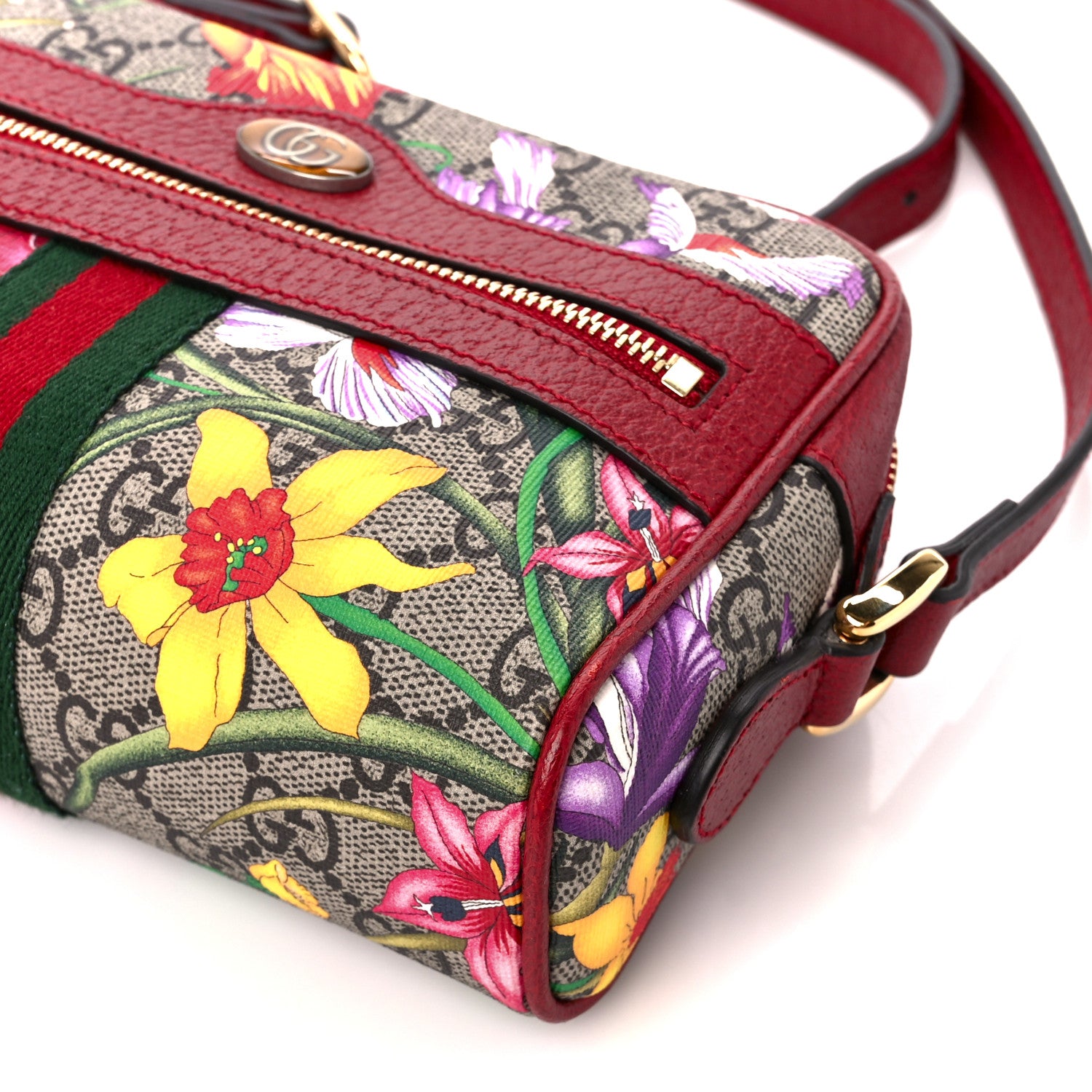 Gucci GG Supreme Monogram Flora Web Mini Ophidia Shoulder Bag Red 10 of 11