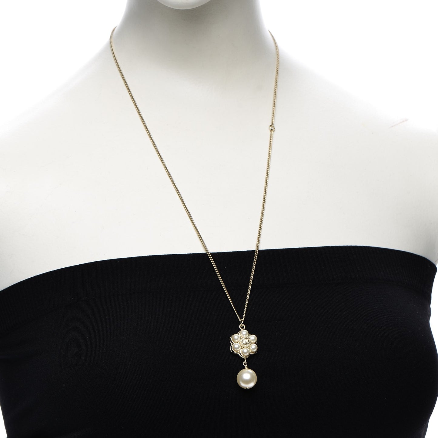 Pearl CC Drop Necklace Gold