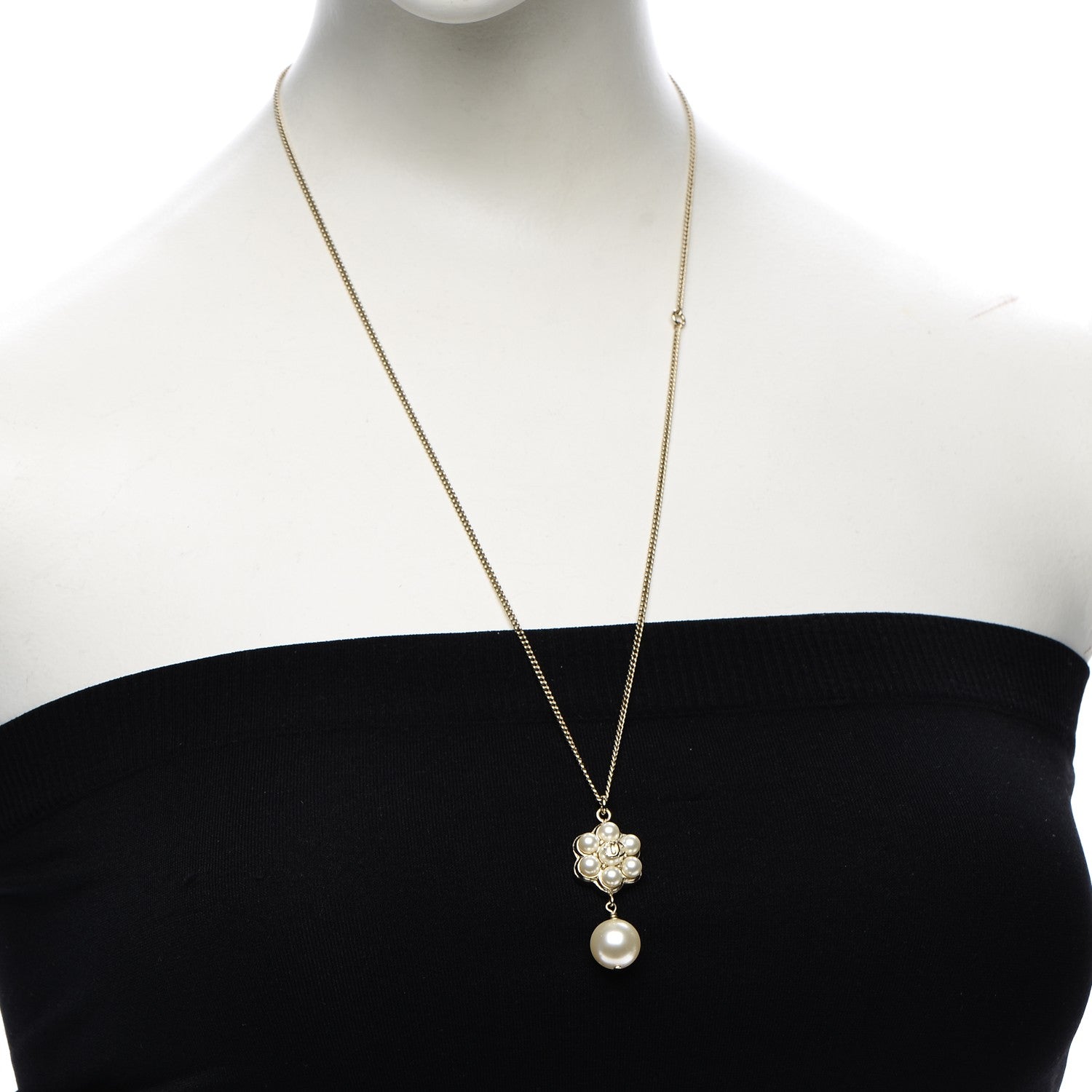Chanel Pearl CC Drop Necklace Gold 2 of 6