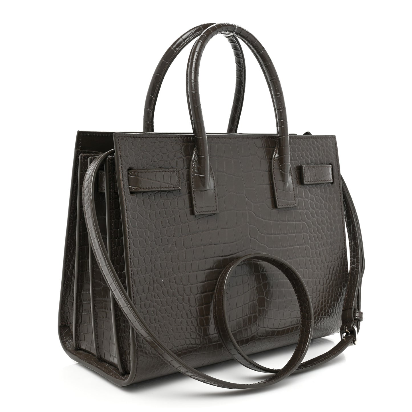 Calfskin Crocodile Embossed Baby Sac De Jour Dark Brown