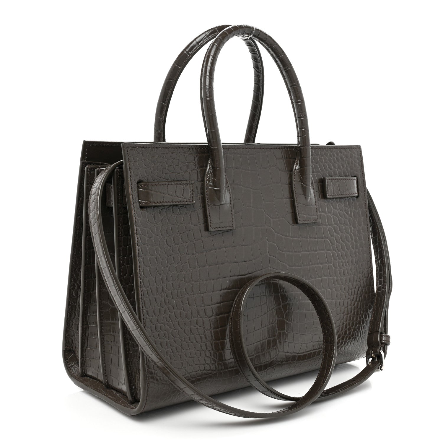 Saint Laurent Calfskin Crocodile Embossed Baby Sac De Jour Dark Brown 3 of 13