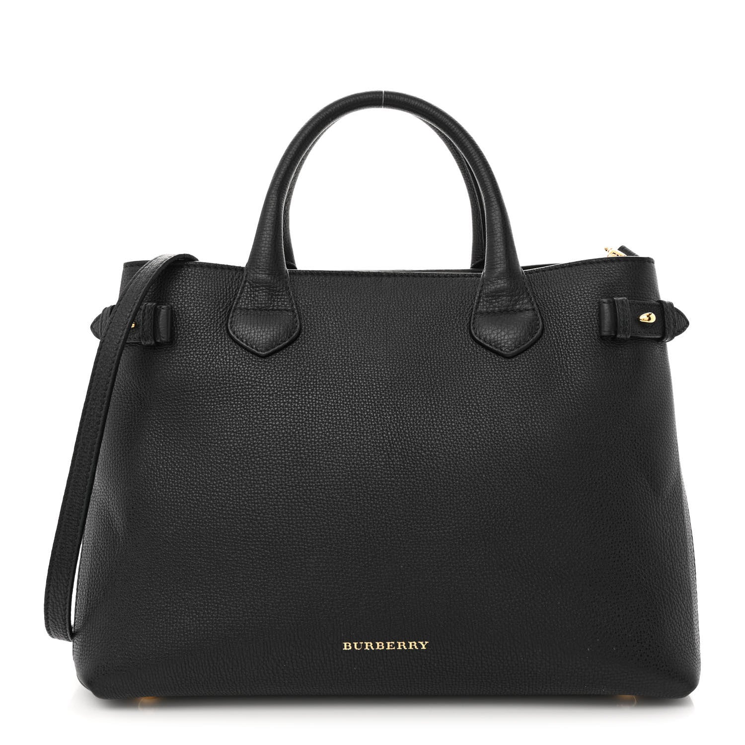 Burberry Grainy Calfskin House Check Medium Banner Tote Black 1 of 16