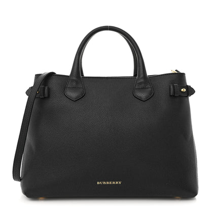 Burberry Grainy Calfskin House Check Medium Banner Tote Black 1 of 16
