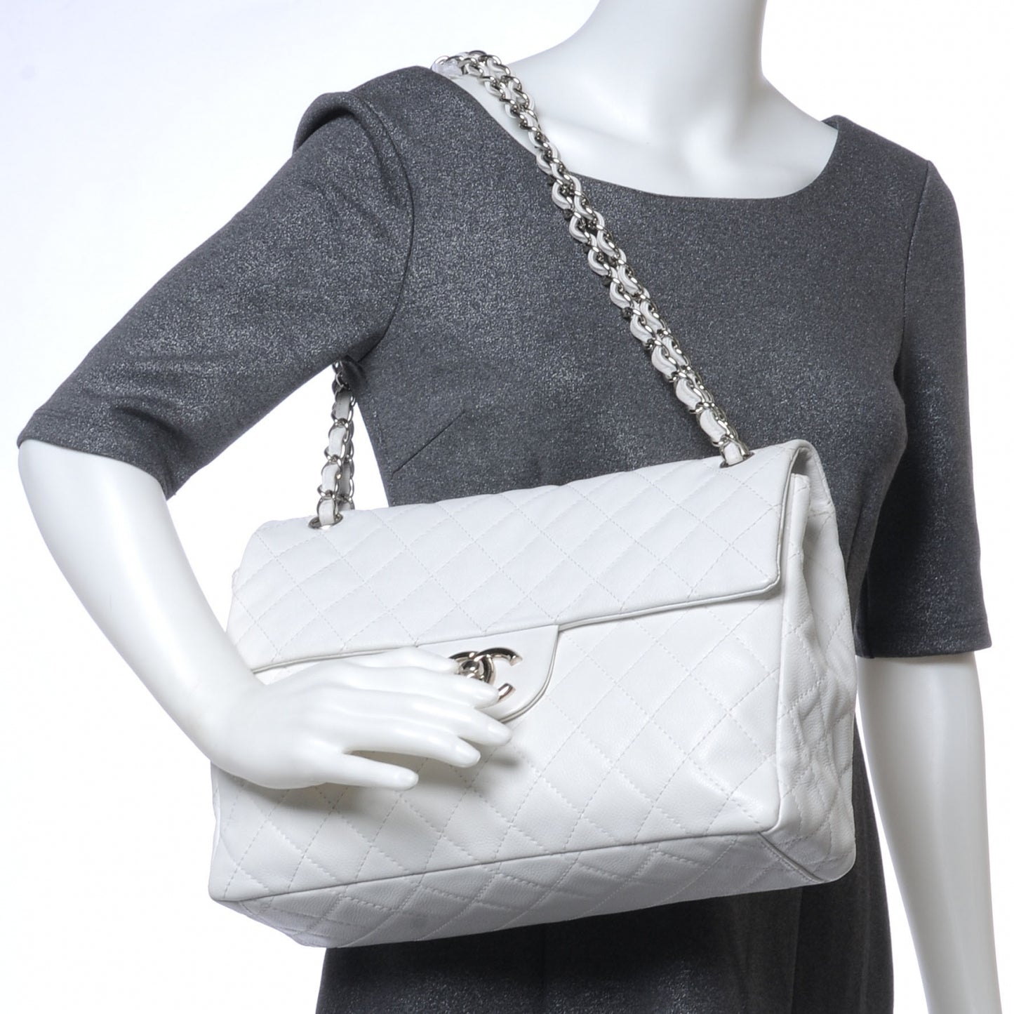 Washed Caviar Maxi Single Flap White