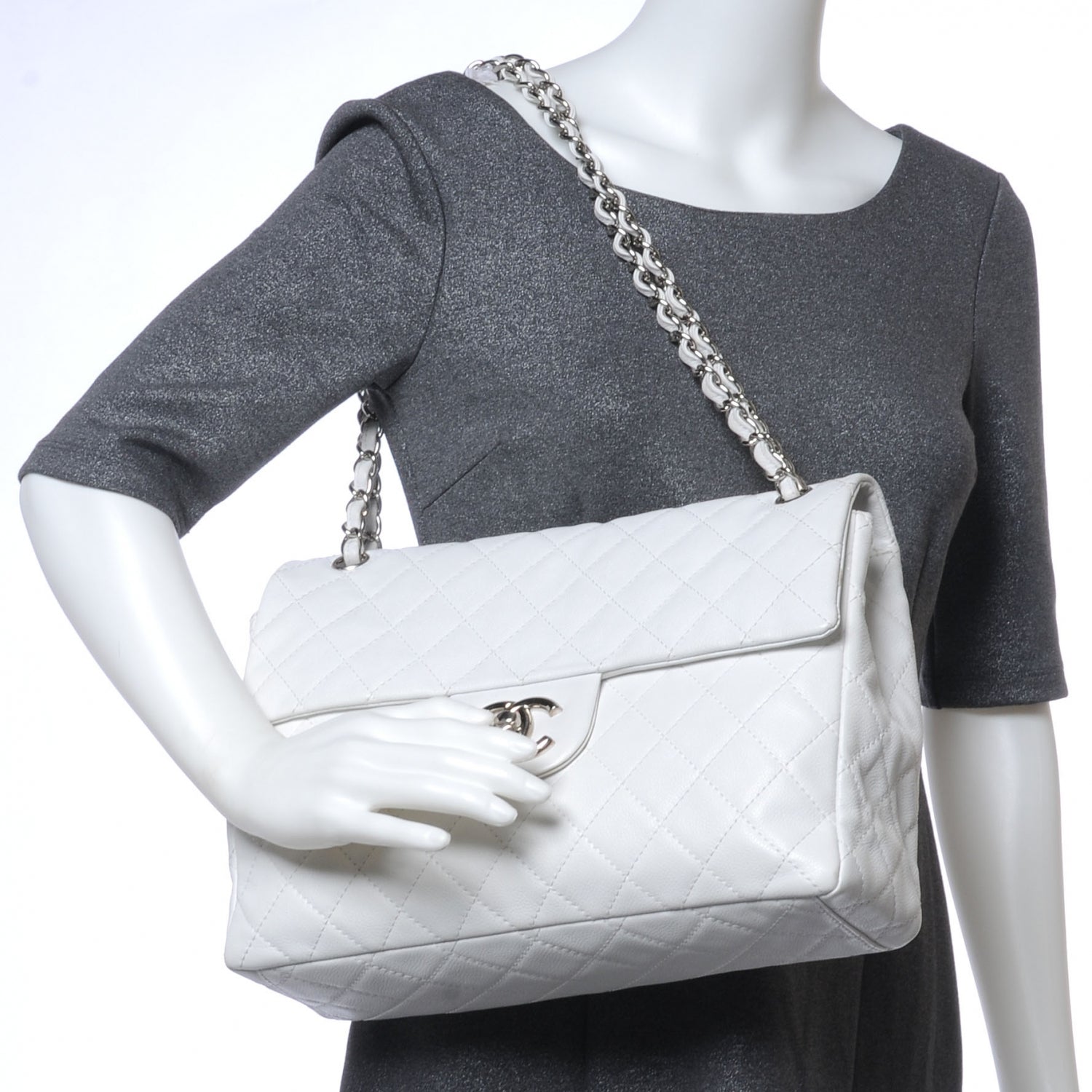 Chanel Washed Caviar Maxi Single Flap White 2 of 8