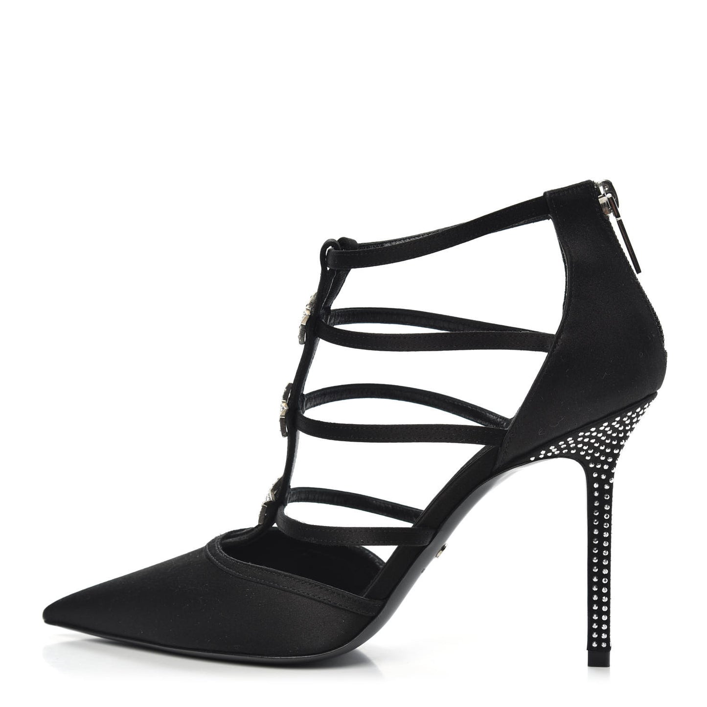 Satin Crystal Star Strap Sandals 38.5 Black