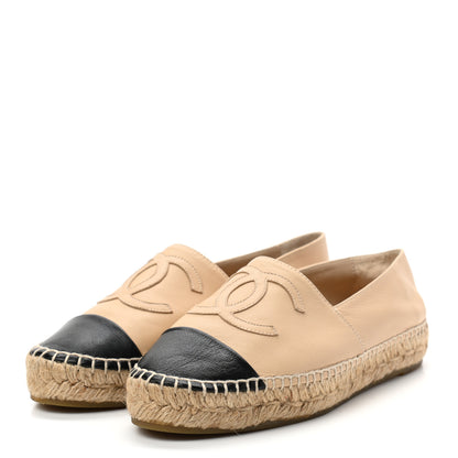 Chanel Lambskin CC Espadrilles 35 Beige Black 3 of 11