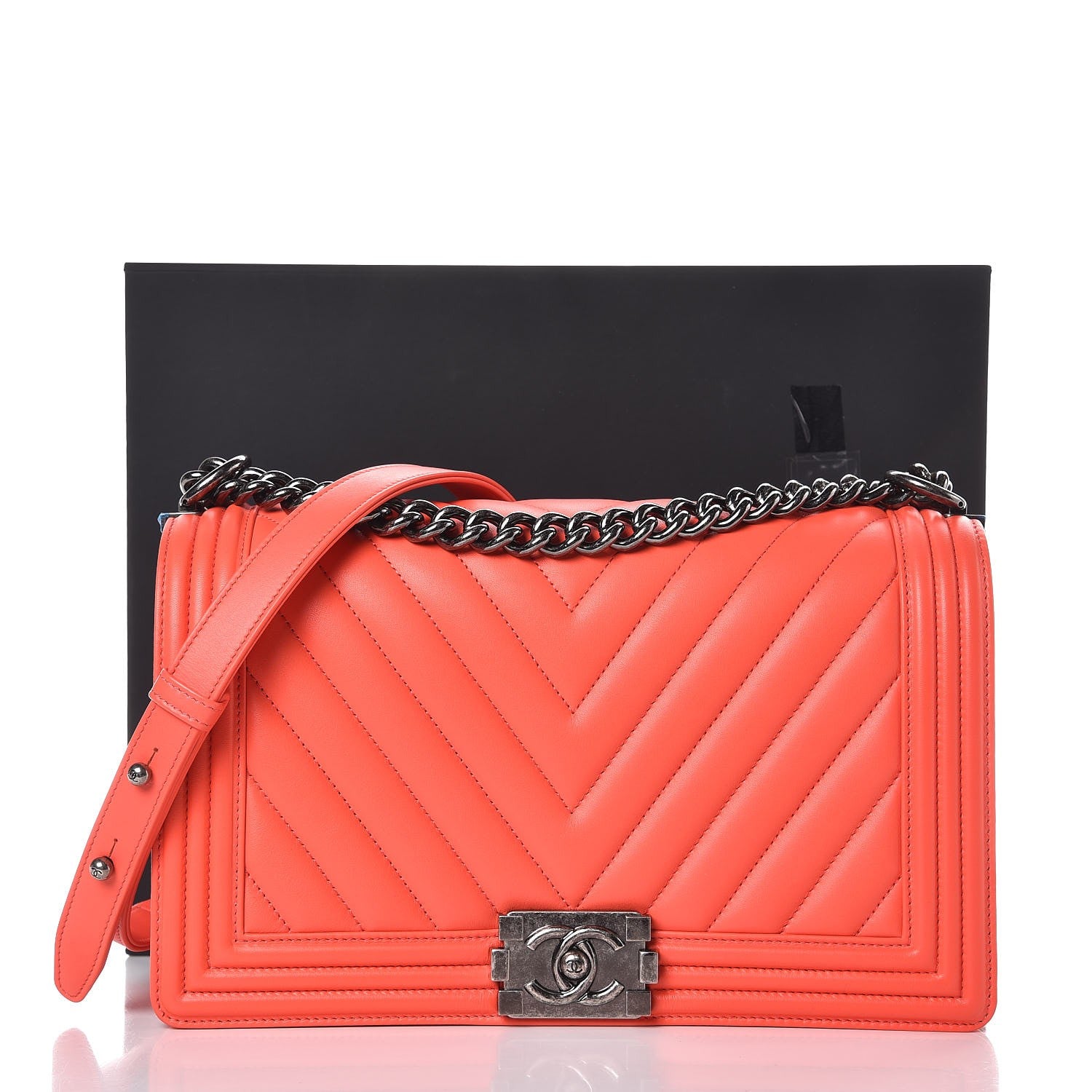 Chanel Calfskin Chevron Quilted New Medium Boy Flap Coral 8 of 8