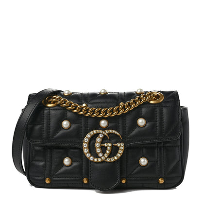 Gucci Calfskin Matelasse Studded Mini Pearly GG Marmont Shoulder Bag Black 1 of 9