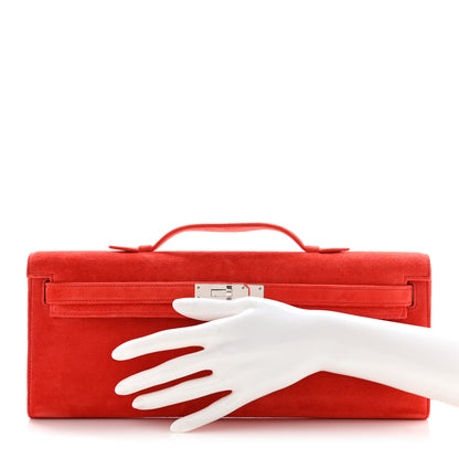 Hermes Veau Doblis Suede Kelly Cut Clutch Pochette Capucine 2 of 8