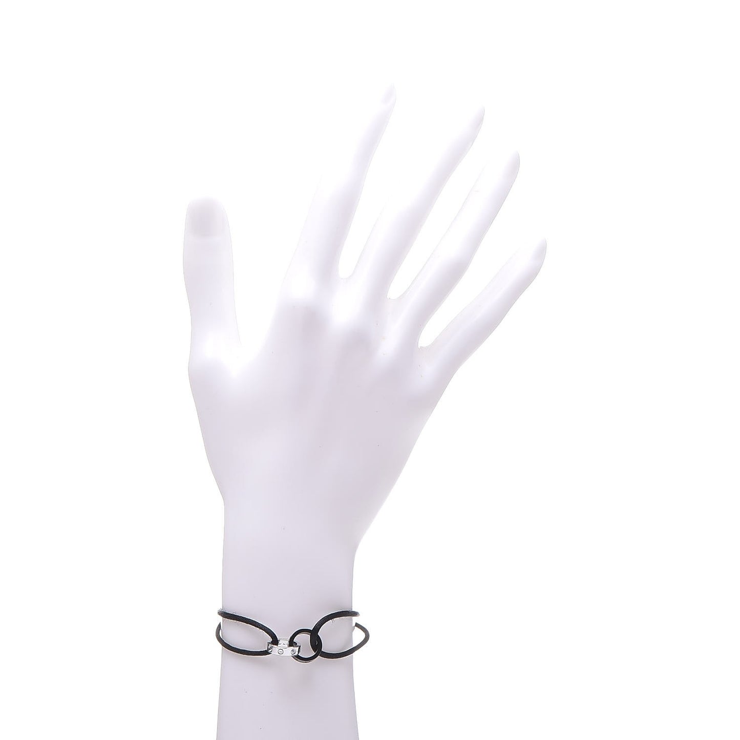 18K White Gold Ceramic 4 Diamond LOVE Cord Bracelet Black