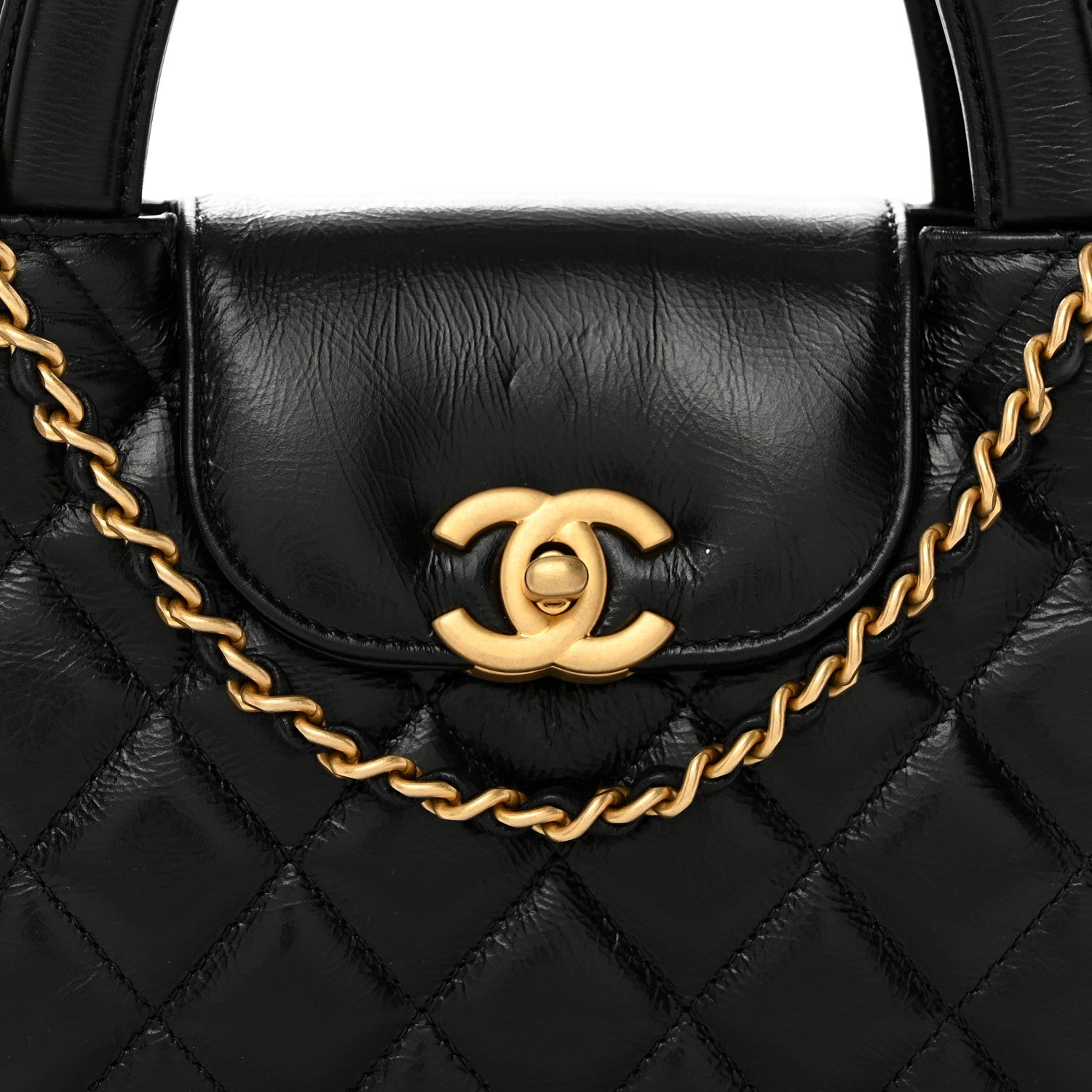 Chanel Shiny Aged Calfskin Quilted Nano Kelly Shopper Black 8 of 10