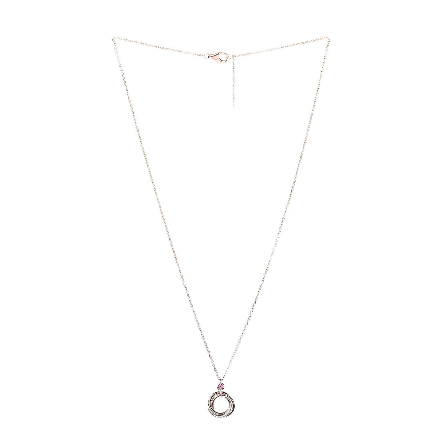 18K Pink Yellow White Gold Pink Spinel Trinity Pendant Necklace