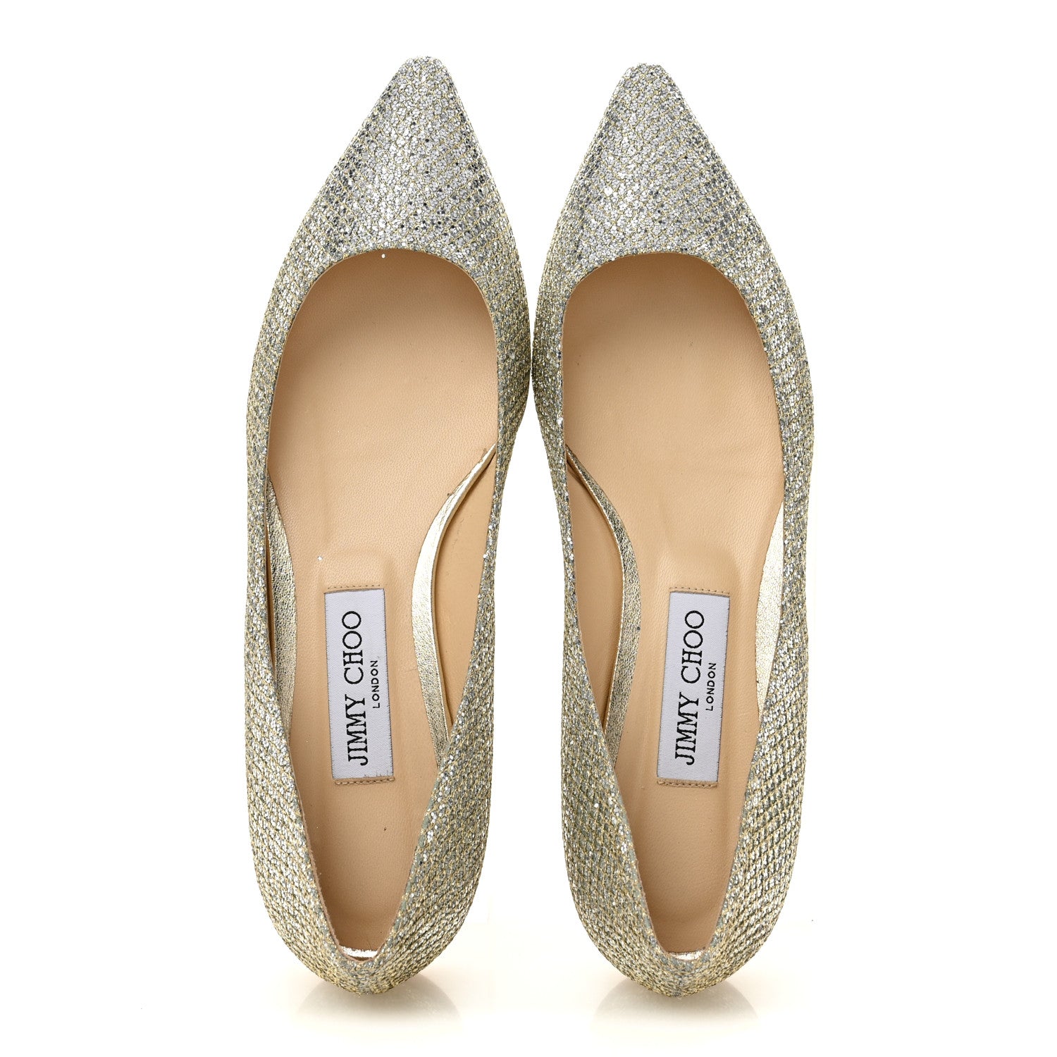 Jimmy Choo Glitter Romy Flats 39 Champagne 1889494 – FASHIONPHILE