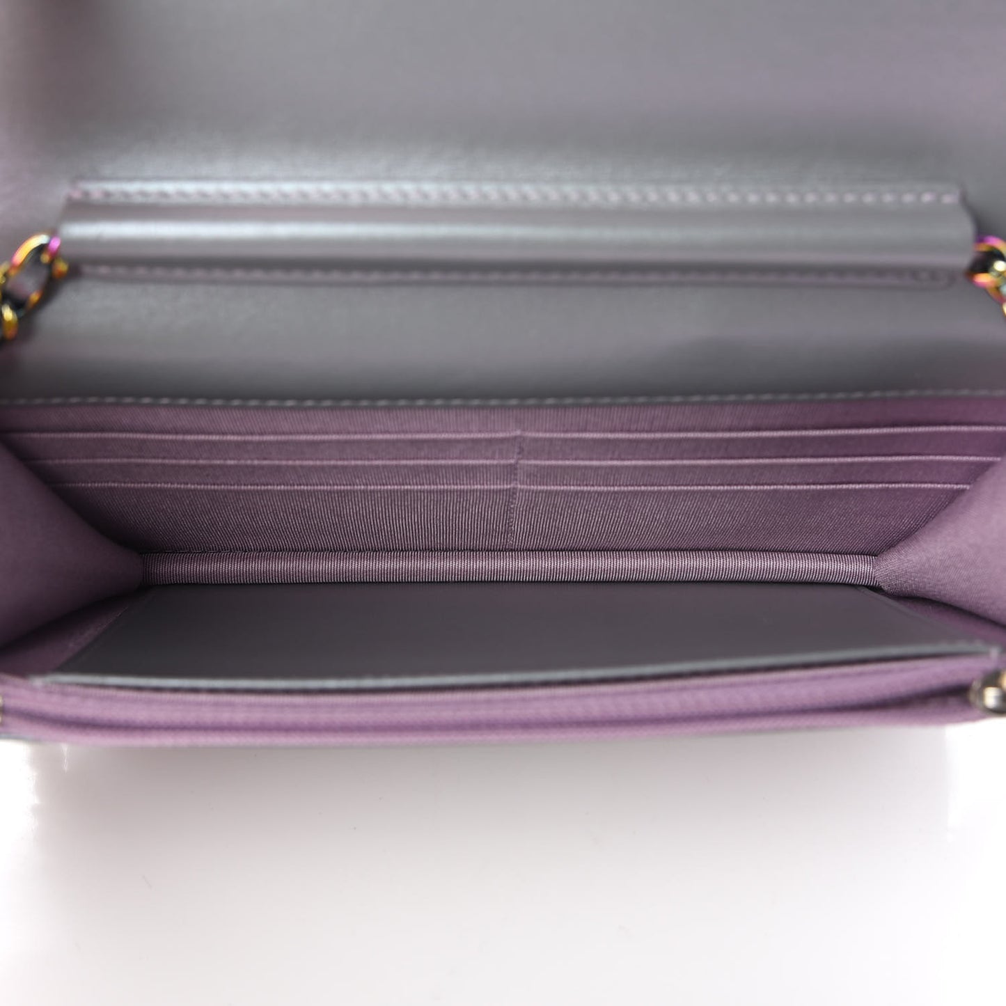 Iridescent Lambskin Quilted Reissue Wallet On Chain WOC Light Purple