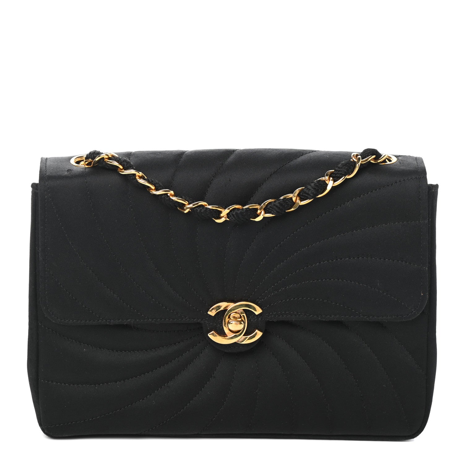 Chanel Satin Flap Shoulder Bag Black 1 of 10