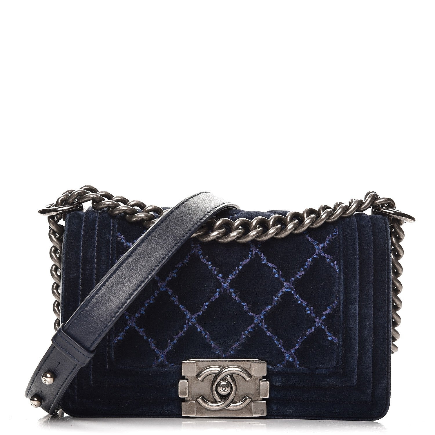 Chanel Velvet Quilted Small Boy Flap Navy 1 of 9
