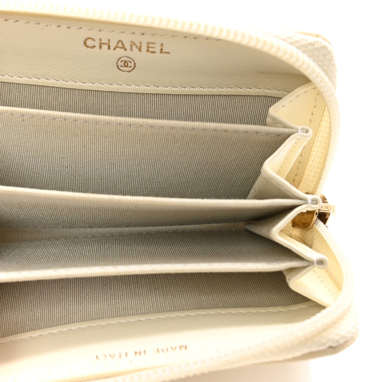 Caviar Quilted Boy Zip Around Coin Purse Wallet Ivory