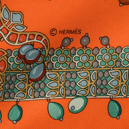 Hermes Silk Parures Des Maharajas Scarf 90 Orange Vert De Gris 6 of 8