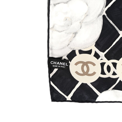 Chanel Silk CC Logo Camellia Scarf White Black 3 of 3