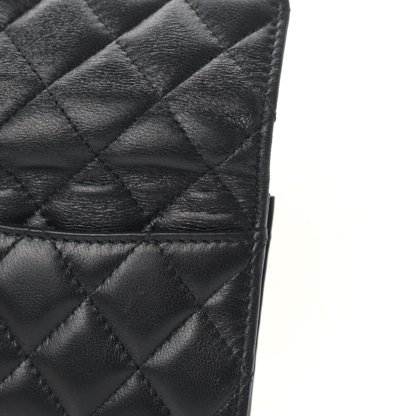 Lambskin Quilted Flap Card Holder Black