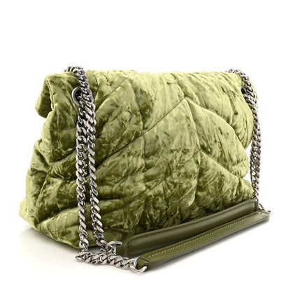 Saint Laurent Crushed Velvet Quilted Small Loulou Puffer Monogram Chain Satchel Green 3 of 10