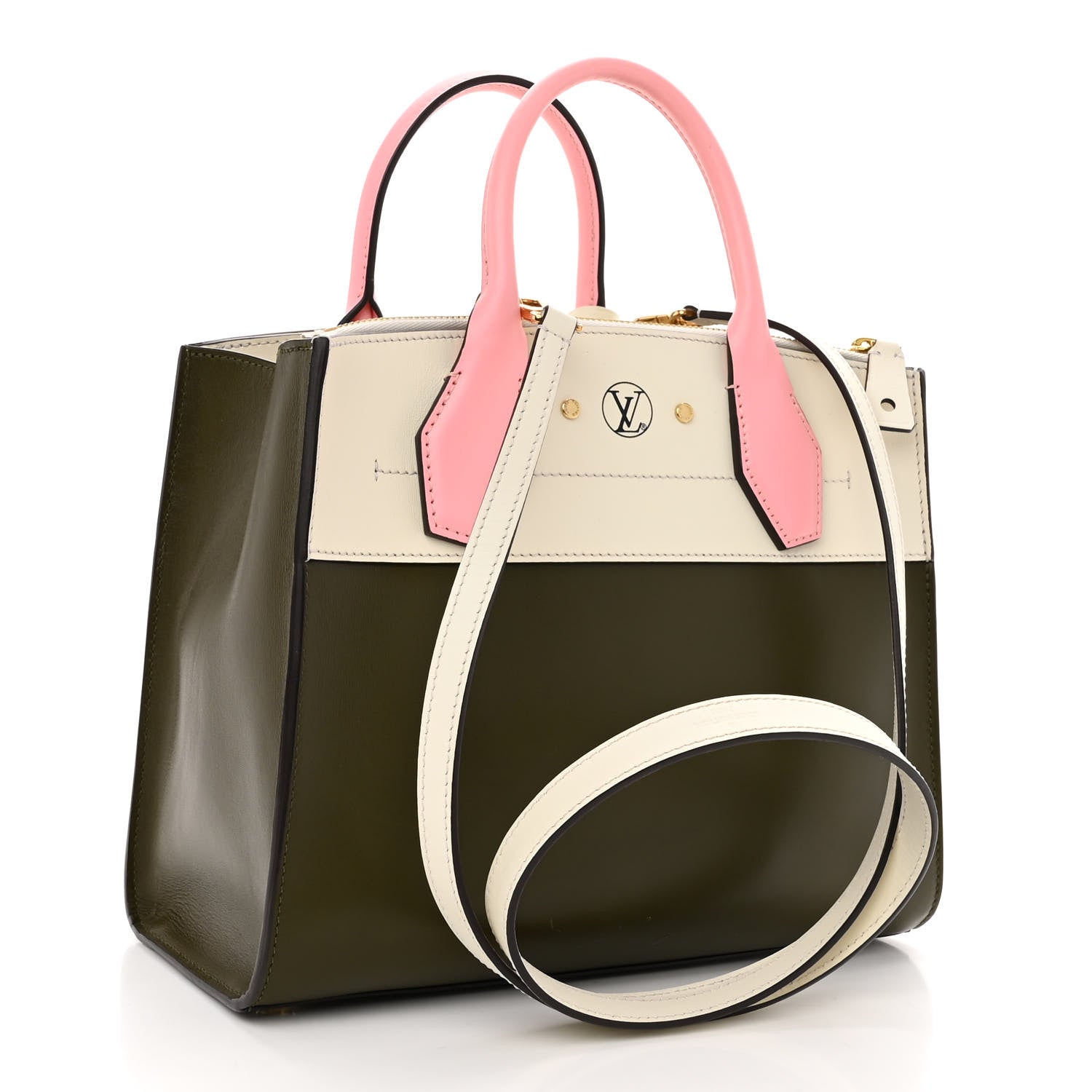 Louis Vuitton Calfskin City Steamer PM Kaki White Magnolia 3 of 11
