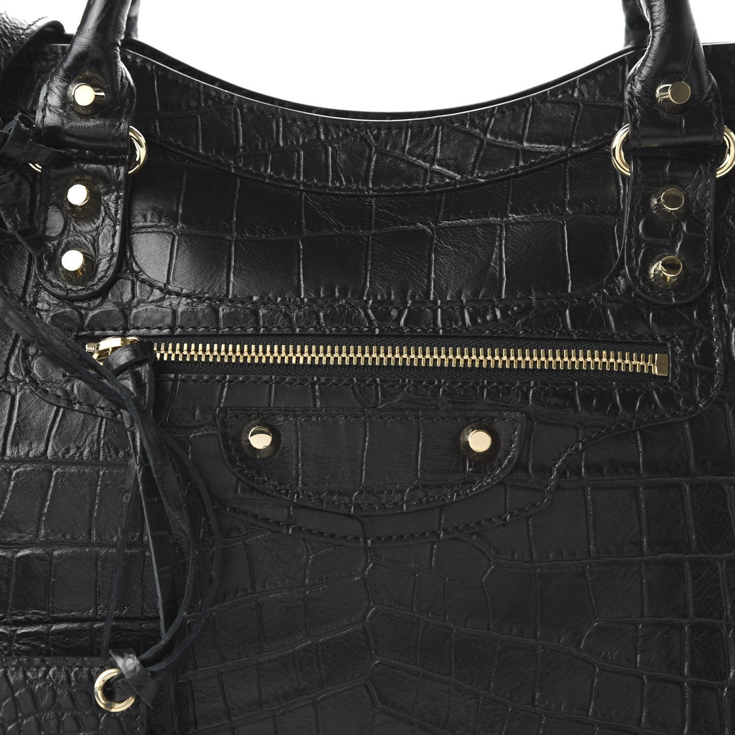 Calfskin Crocodile Embossed Classic Hardware City Black