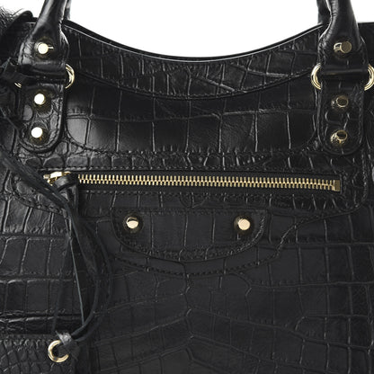 Balenciaga Calfskin Crocodile Embossed Classic Hardware City Black 11 of 11