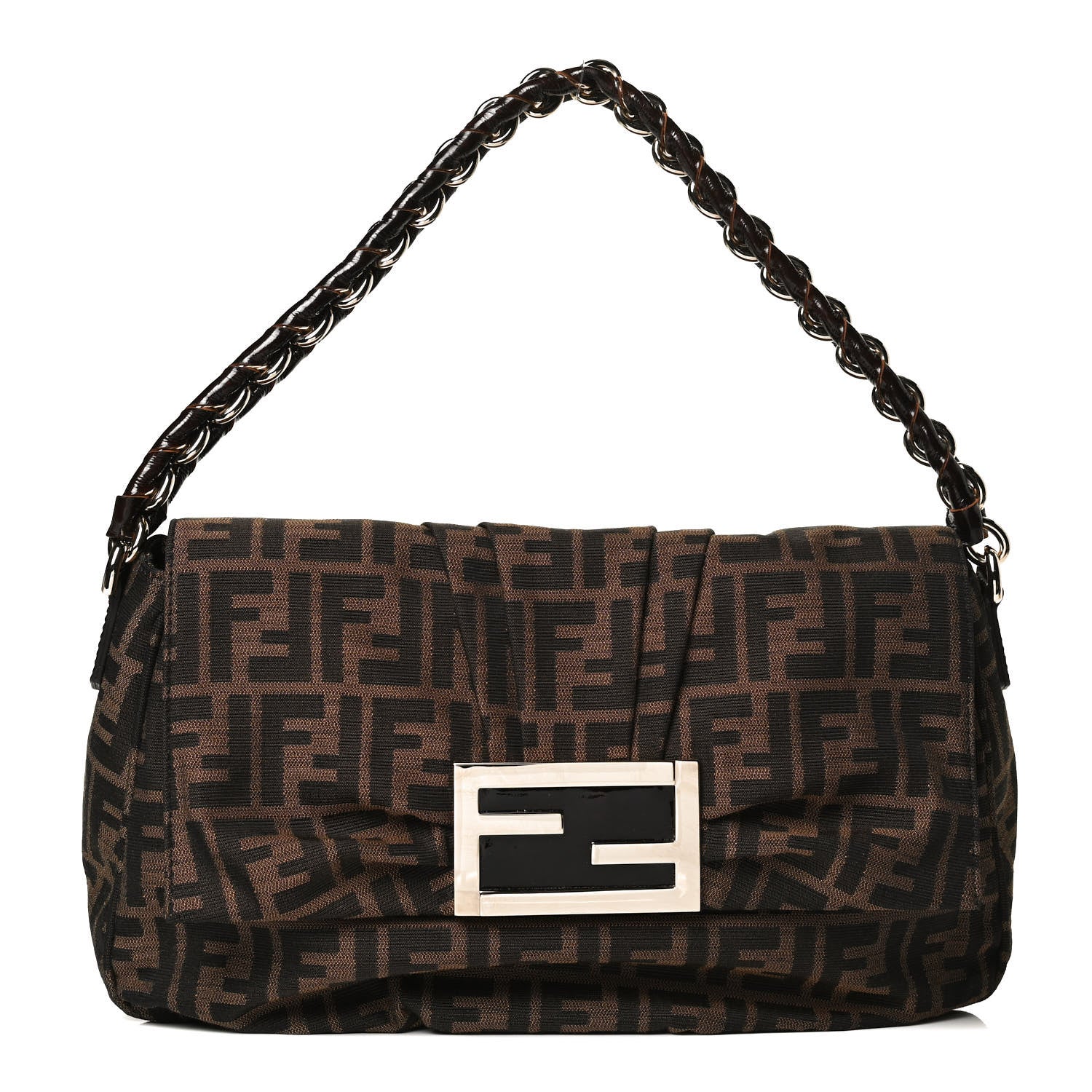 Fendi Zucca Patent Mia Shoulder Flap Tobacco 1 of 13