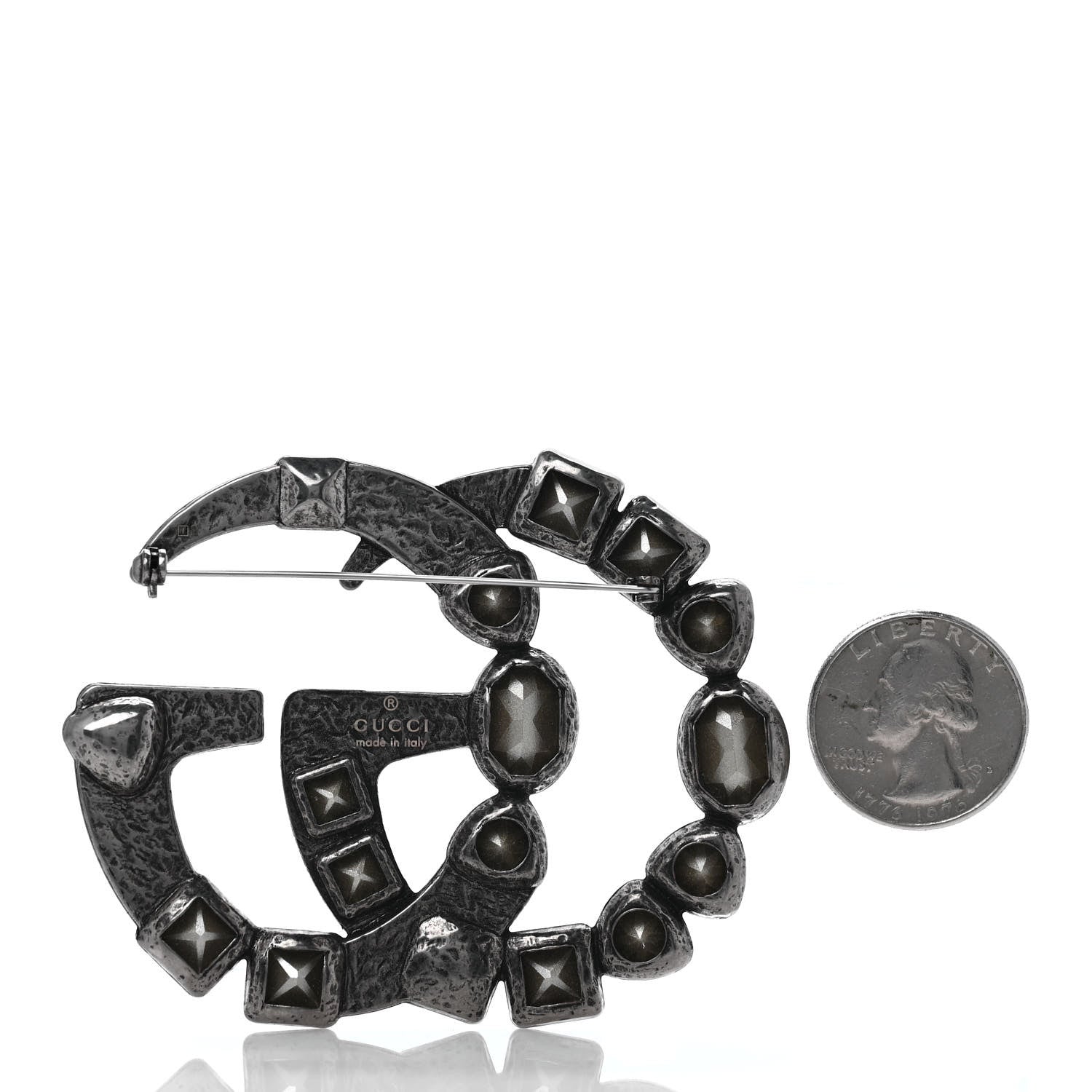Gucci Metal Crystal Double G Brooch Silver 3 of 5