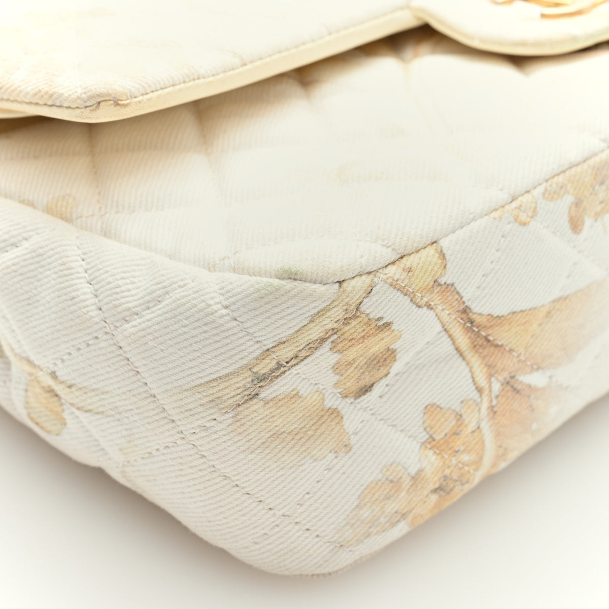 Chanel Denim Floral Printed Medium Double Flap Beige 9 of 10