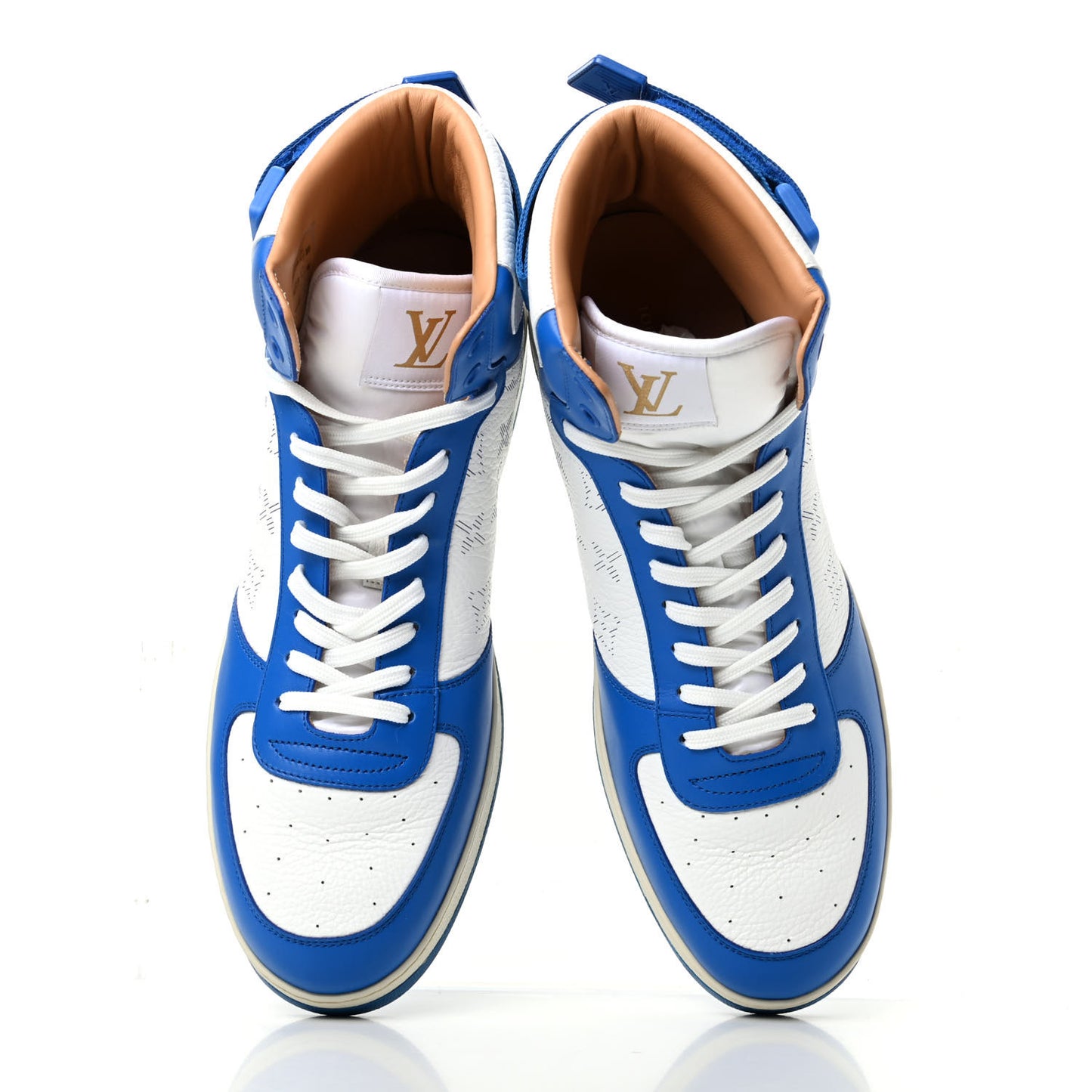 Calfskin Monogram Mens Rivoli High Top Sneakers 9 Blue