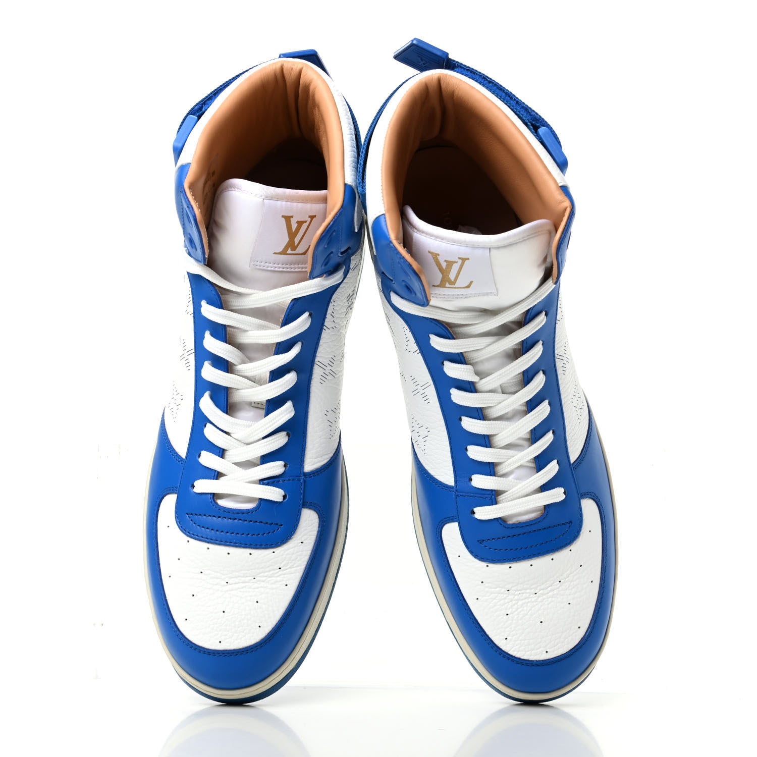 Louis Vuitton Calfskin Monogram Mens Rivoli High Top Sneakers 9 Blue 4 of 9
