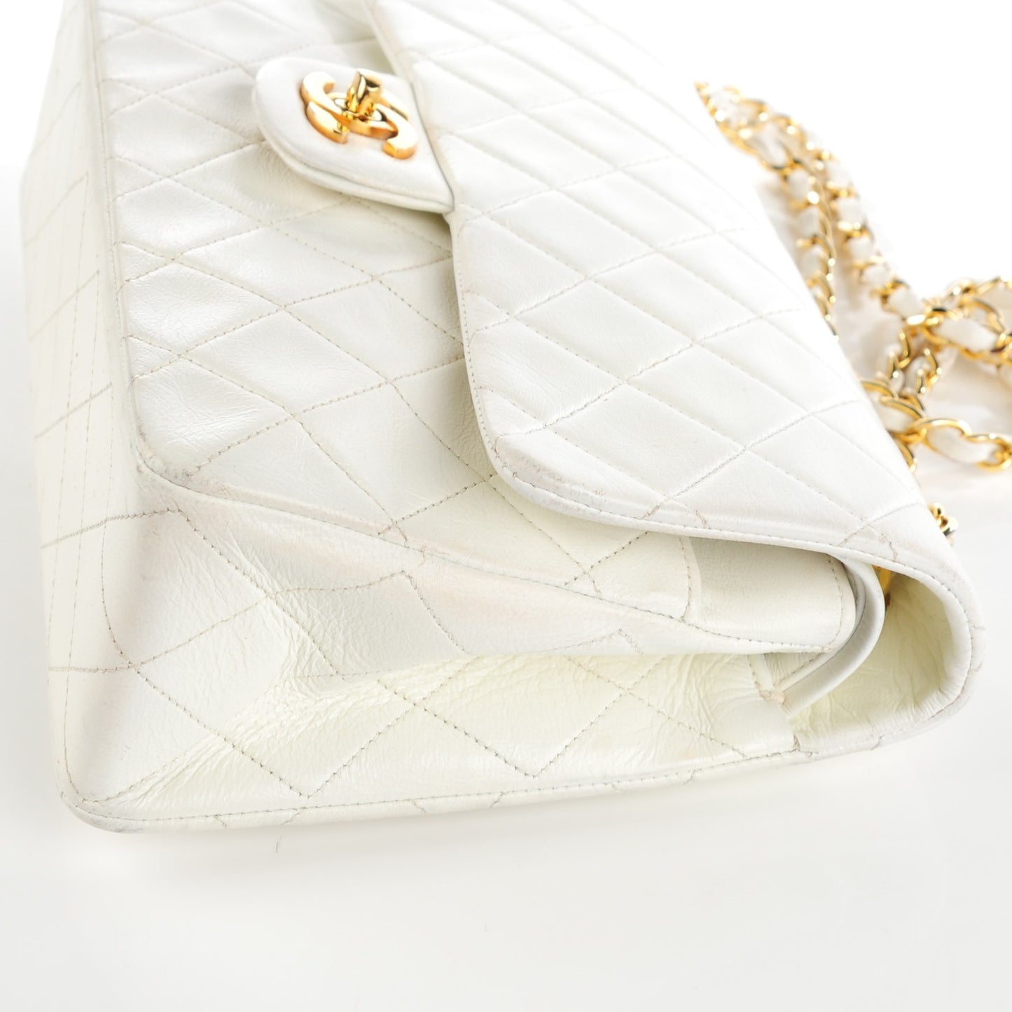 Lambskin Quilted Medium Double Flap White