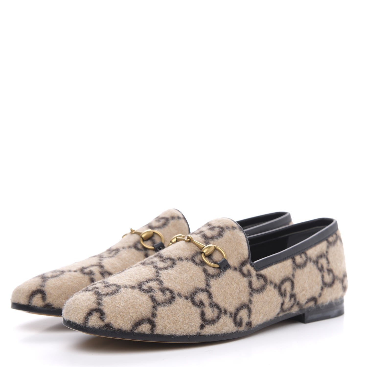 Gucci Covered Wool GG Monogram Womens Jordaan Loafers 38 Beige Ebony Black 3 of 9