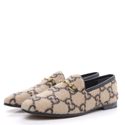 Gucci Covered Wool GG Monogram Womens Jordaan Loafers 38 Beige Ebony Black 3 of 9