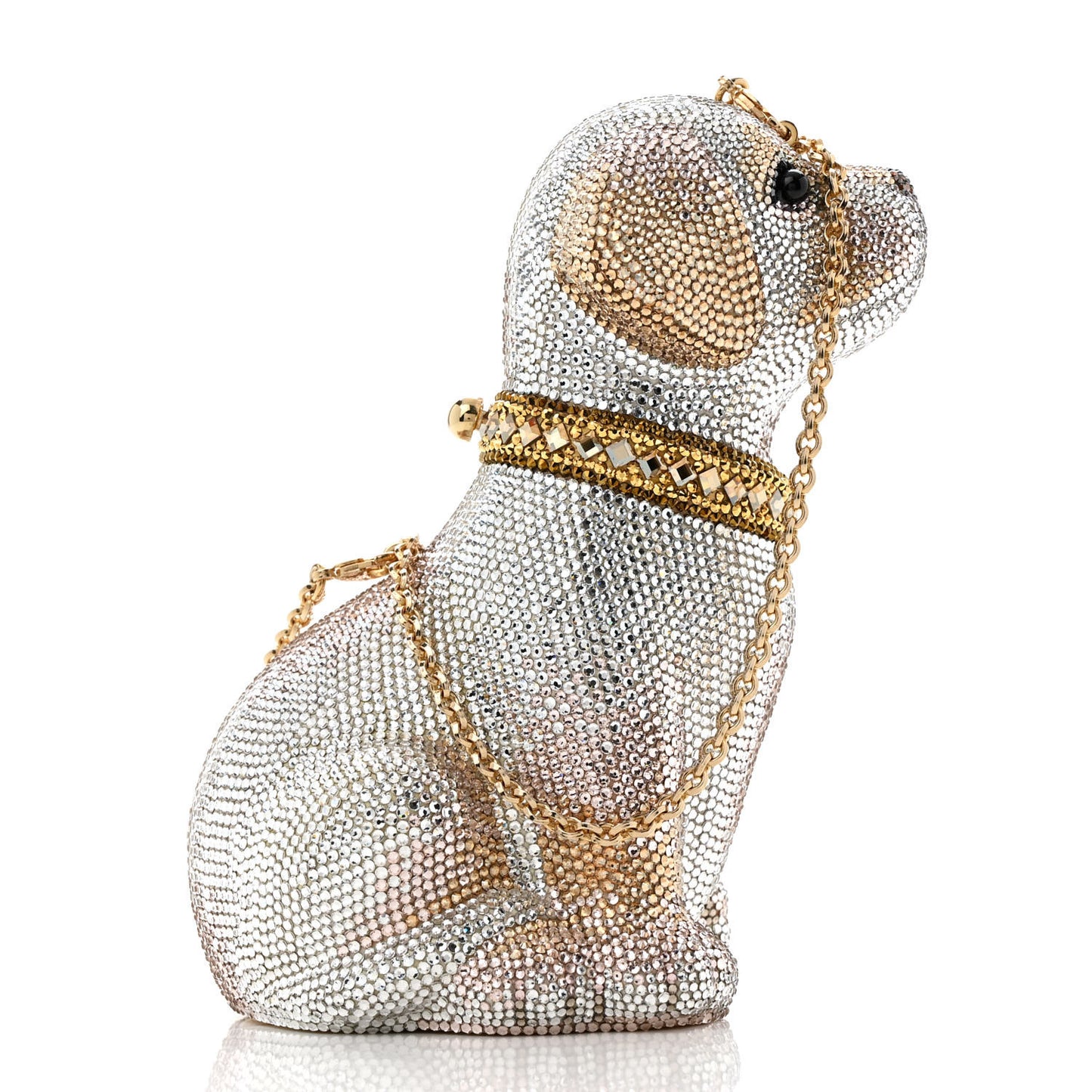 Crystal Luna Puppy Dog Minaudiere Clutch White Gold