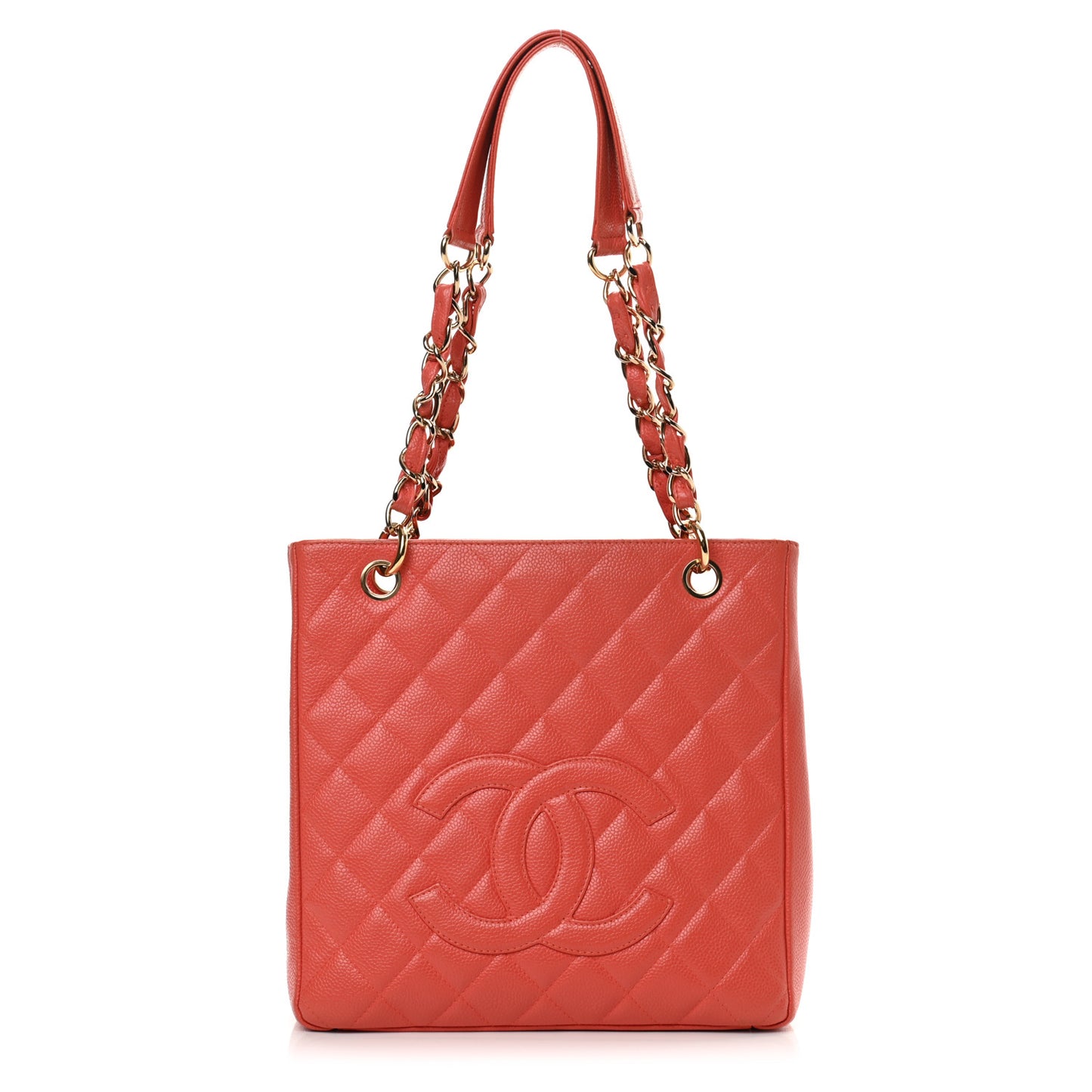 Caviar Quilted Petit Shopping Tote PST Orange