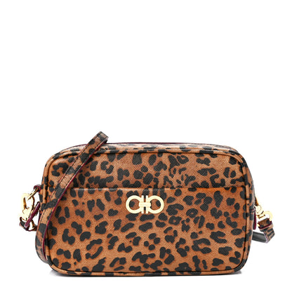 Salvatore Ferragamo Grained Calfskin Leopard Print Camera Bag Brown 1 of 11