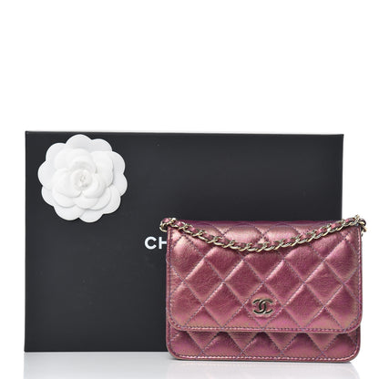 Chanel Iridescent Lambskin Quilted Mini Wallet On Chain WOC Purple 12 of 12