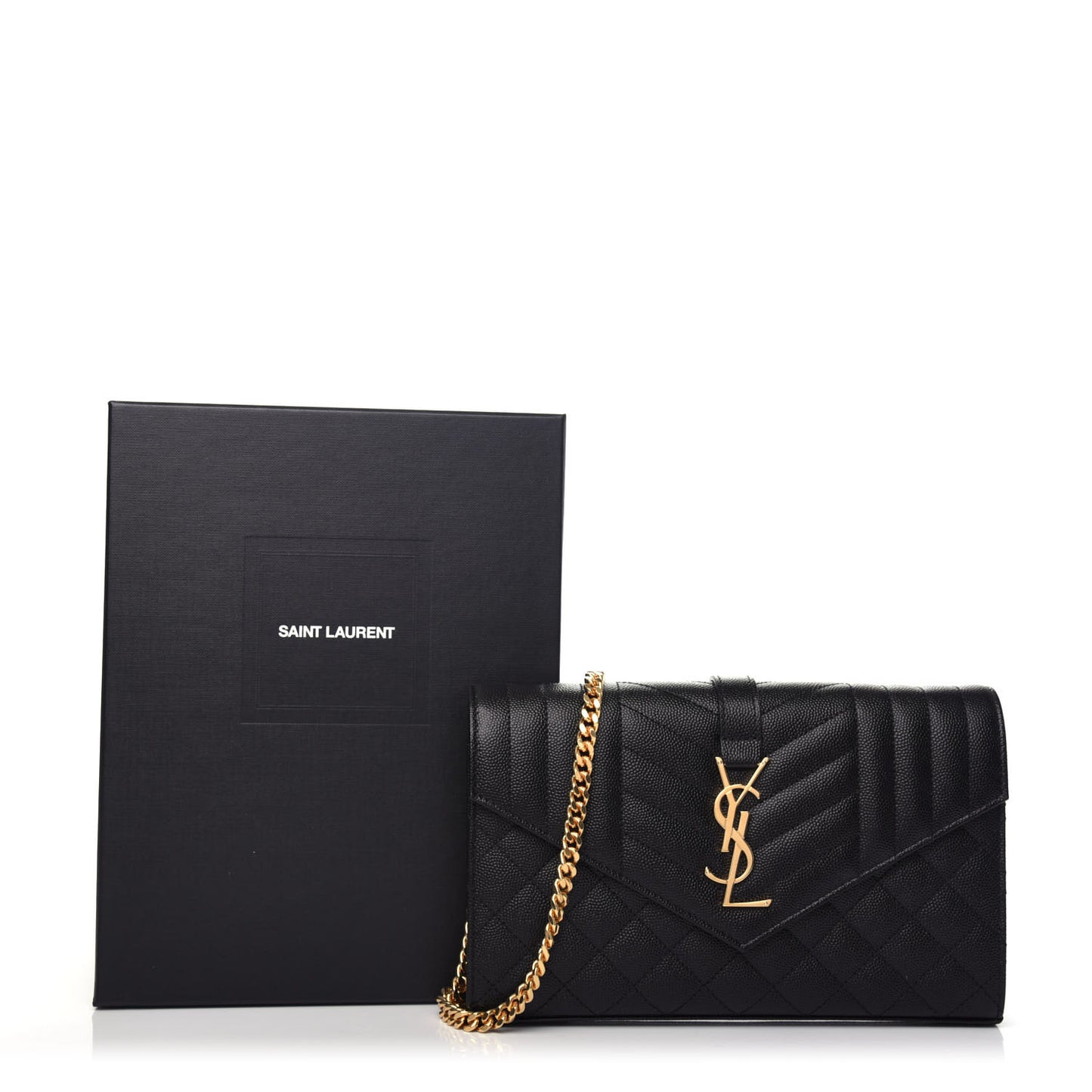 Grain De Poudre Mixed Matelasse Triquilt Monogram Chain Wallet Black